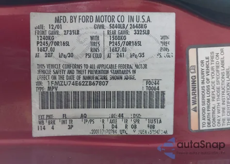 2002 Ford Explorer Eddie Bauer из США, поврежденный, VIN 1FMZU74E62ZB67807